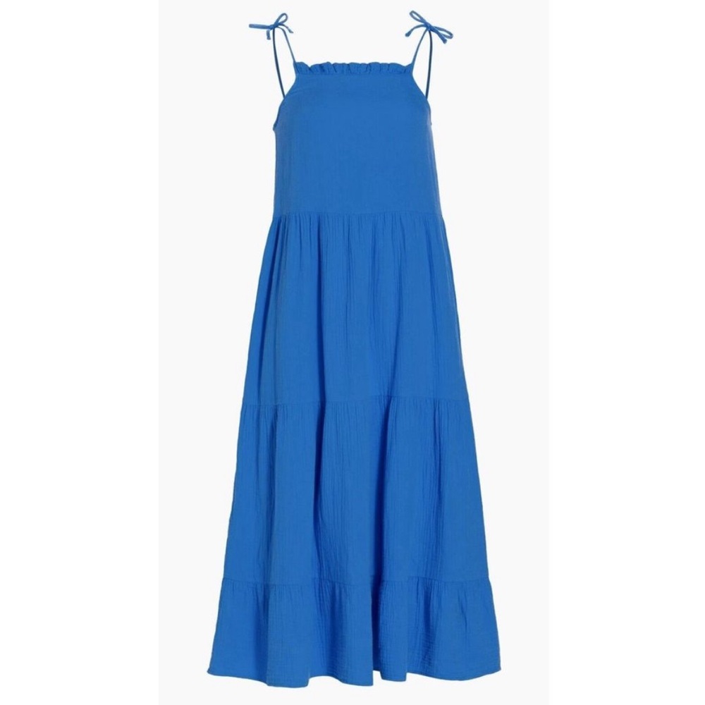 Rails 100% Cotton Gauze Tiered Long Tie Strap Dress Blue Size Medium